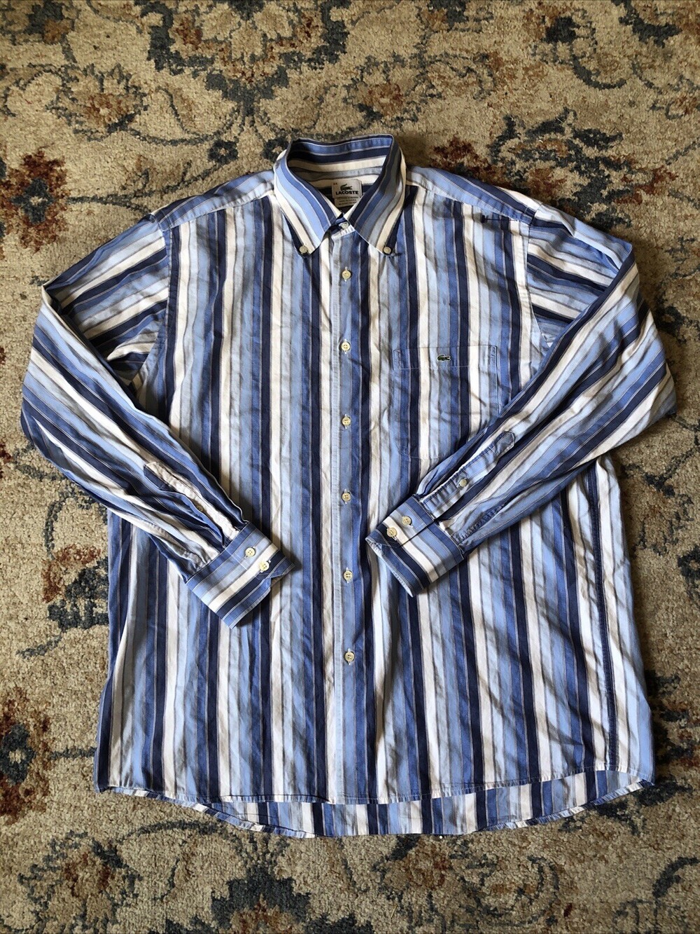 Lacoste Men's Vintage Short Sleeve Shirt Size 44 XL Extra Large Striped Summer